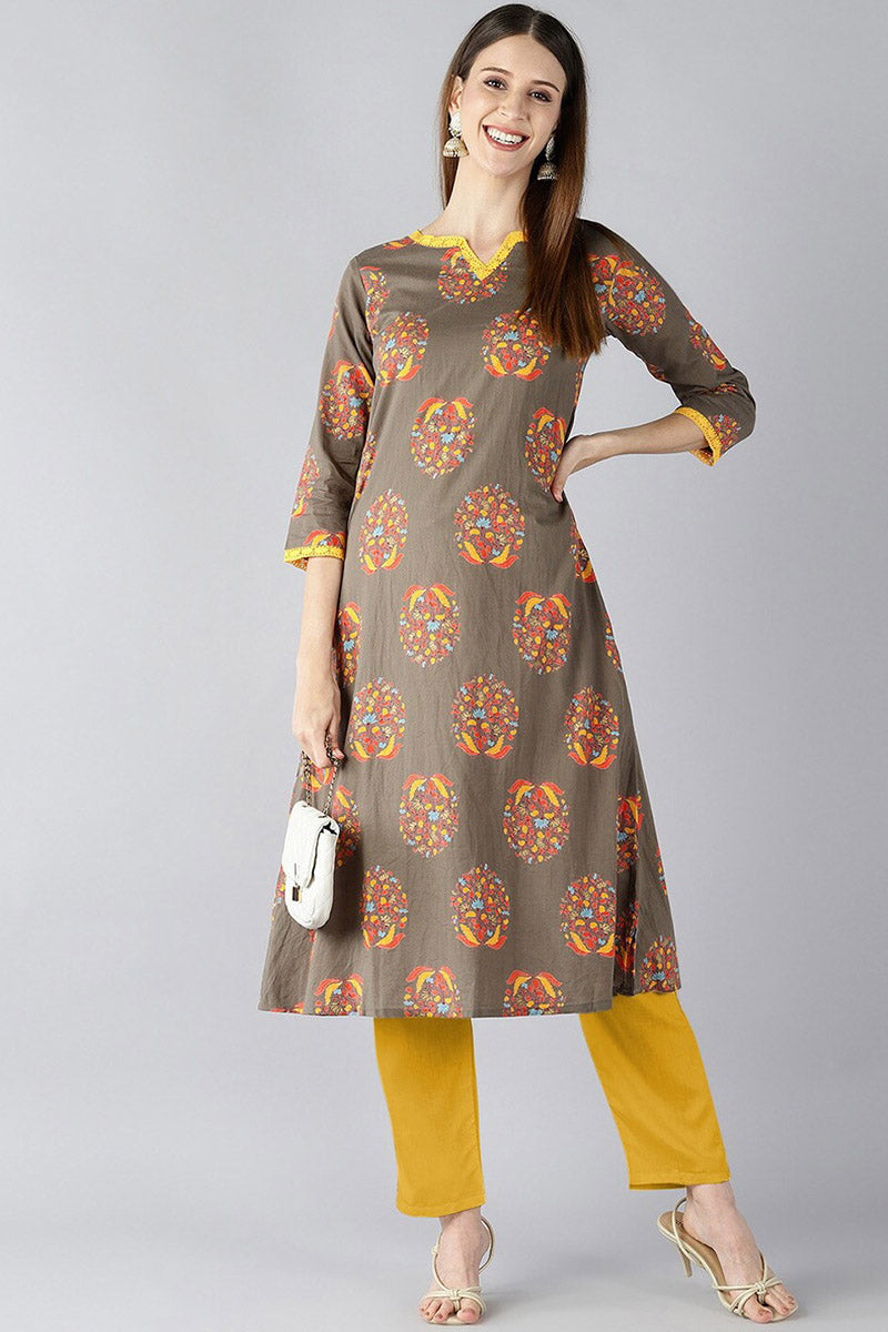 AHIKA Women Brown Floral Printed Kurta