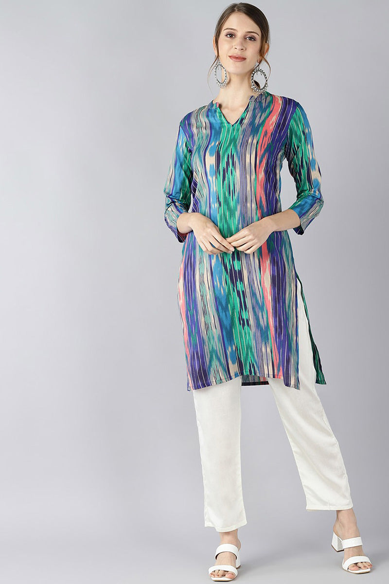 AHIKA Women Multicoloured Abstract Dyed Thread Work Cotton Regular Kurta