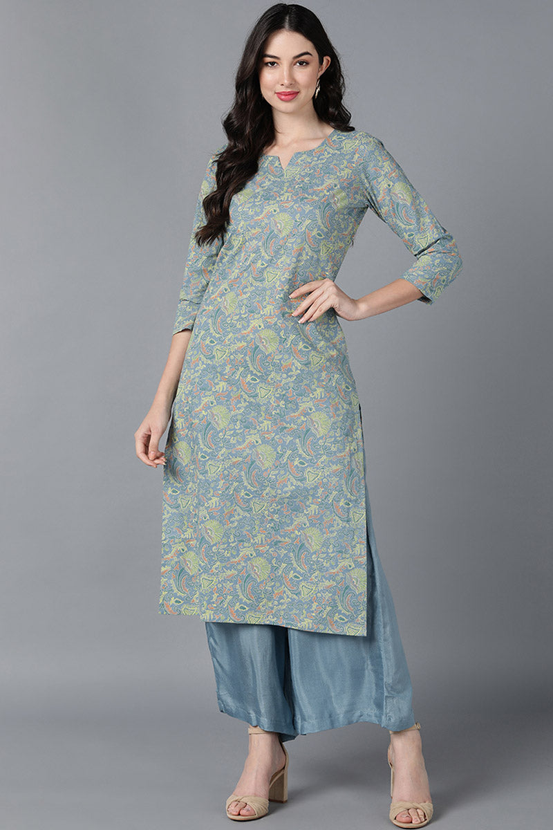 Ahika Women Blue Cotton Printed Kurtas 