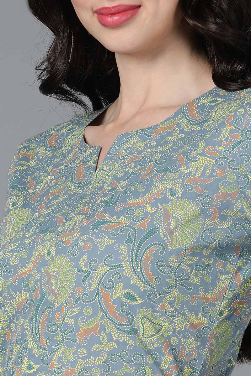 Ahika Women Blue Cotton Printed Kurtas 