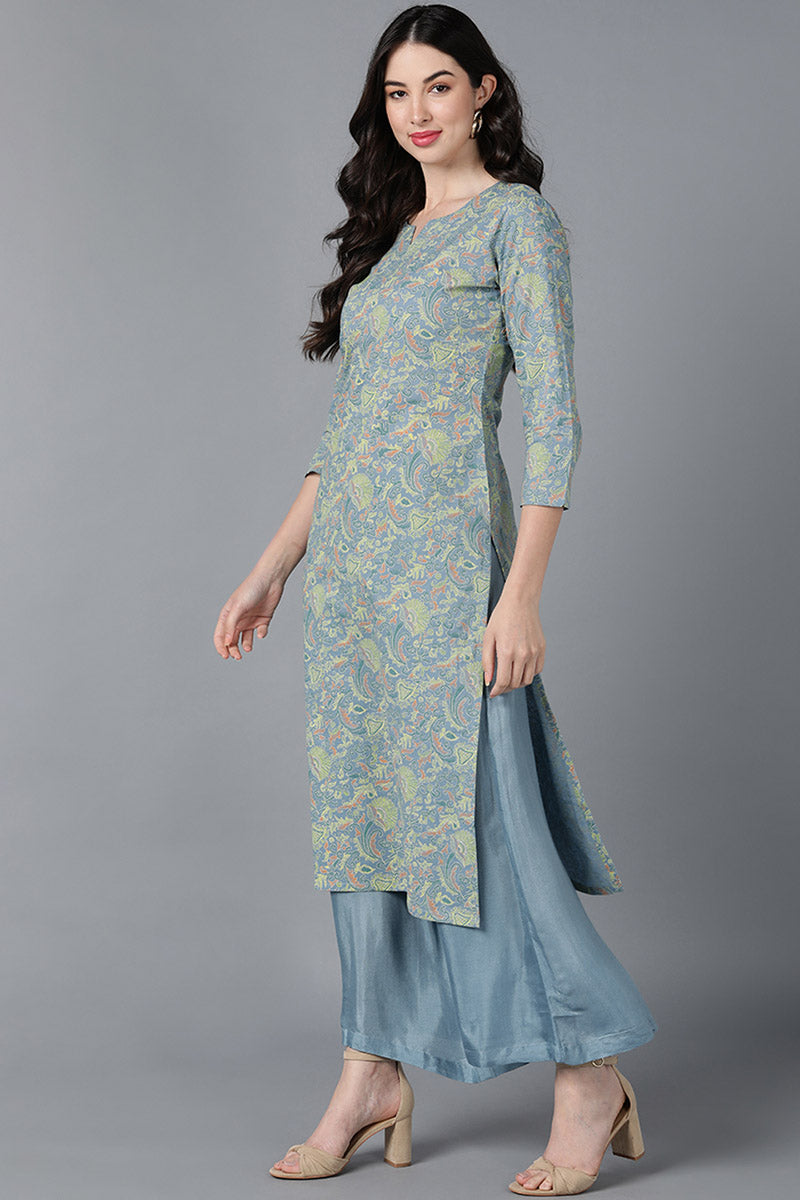 Ahika Women Blue Cotton Printed Kurtas 