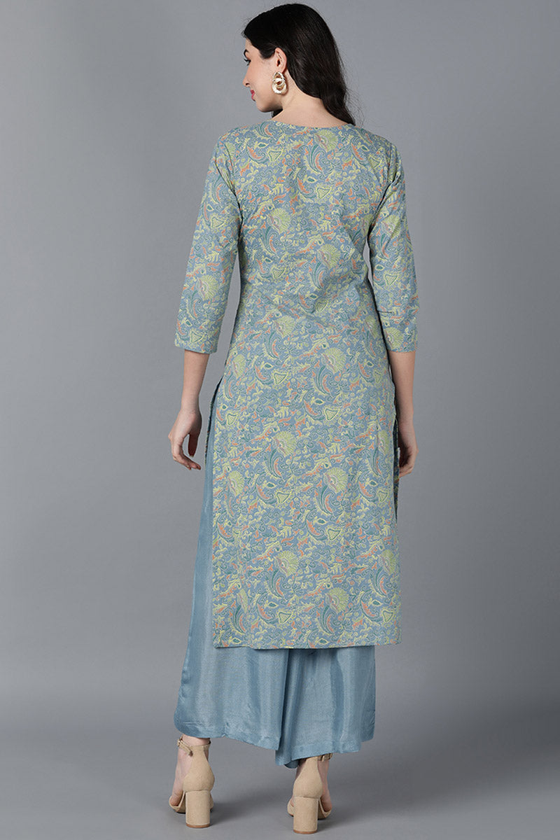 Ahika Women Blue Cotton Printed Kurtas 