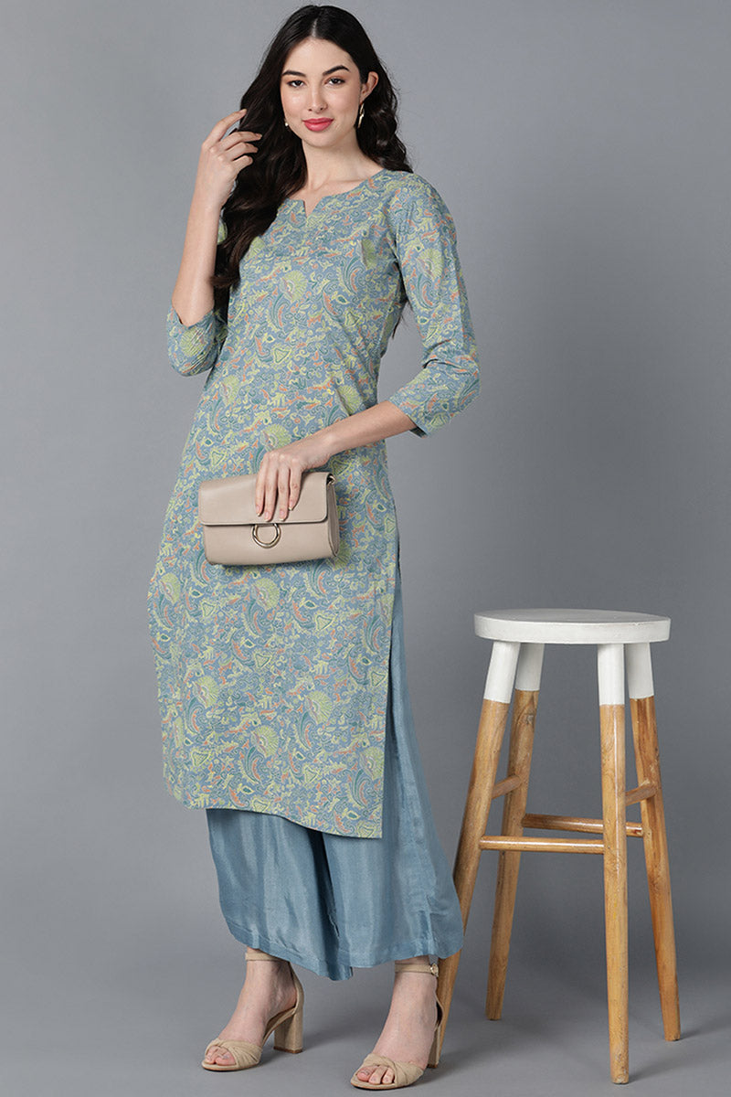 Ahika Women Blue Cotton Printed Kurtas 