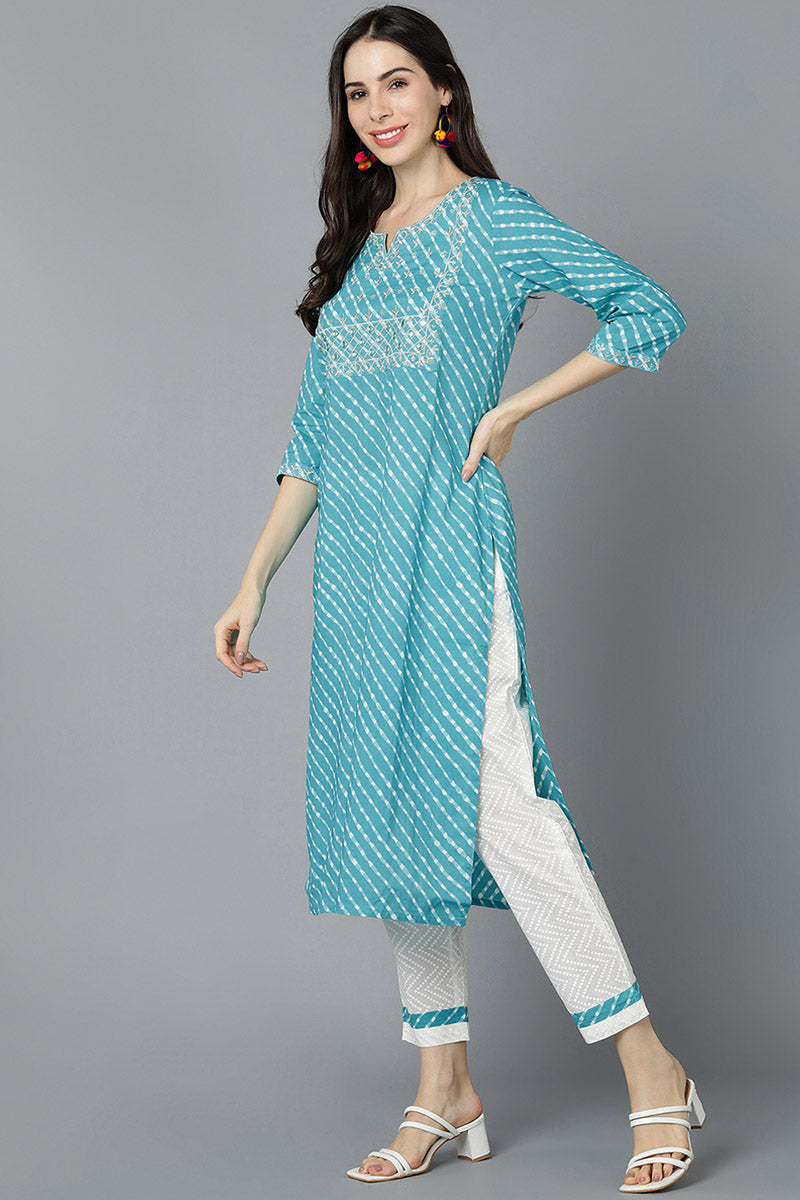 Beads Work Embroidered Turquoise Blue Kurti LKV001686