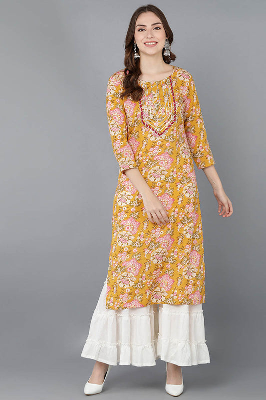 Ahika Women Mustard Cotton Floral Printed