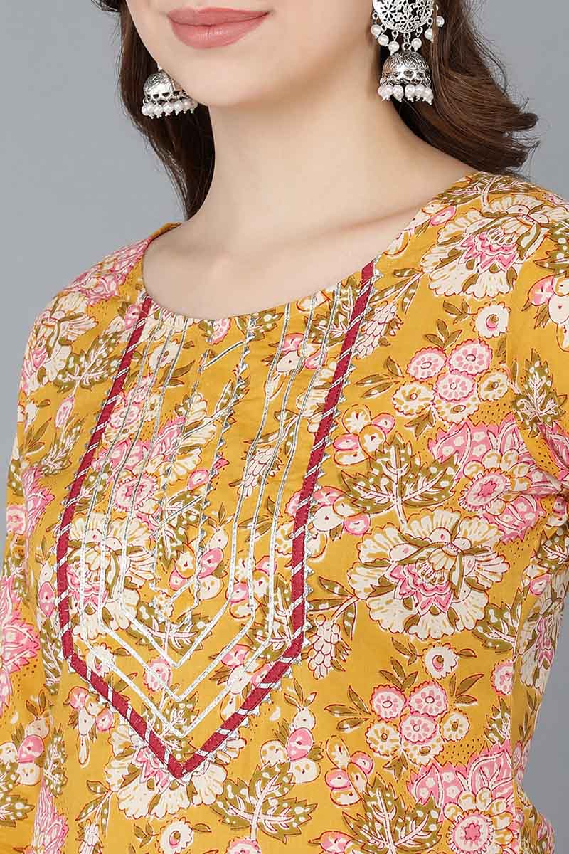 Ahika Women Mustard Cotton Floral Printed