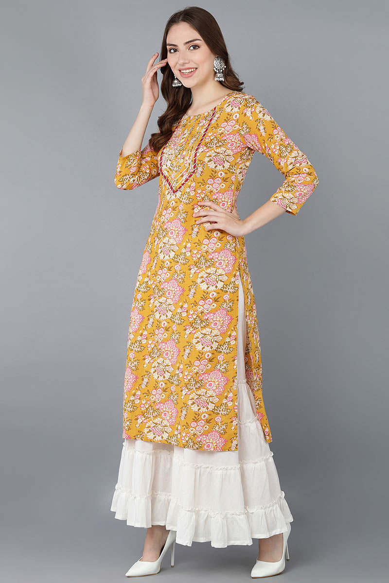 Ahika Women Mustard Cotton Floral Printed