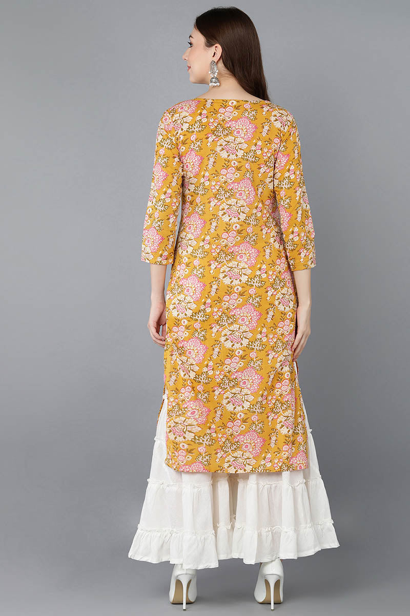 Ahika Women Mustard Cotton Floral Printed