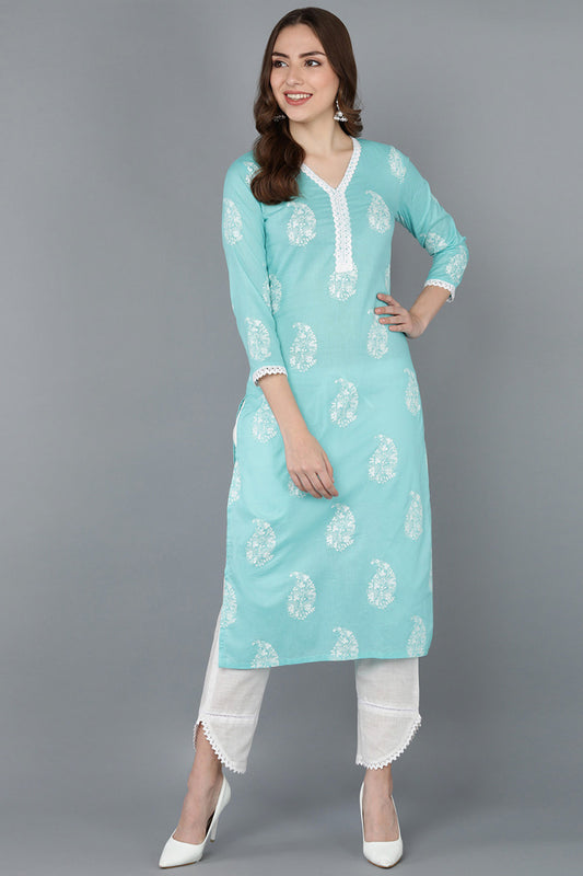 Ahika Women Blue Cotton Paisley Printed