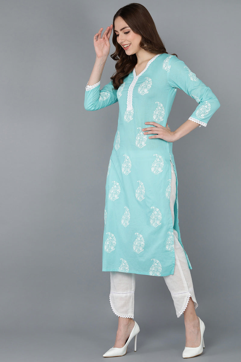 Ahika Women Blue Cotton Paisley Printed