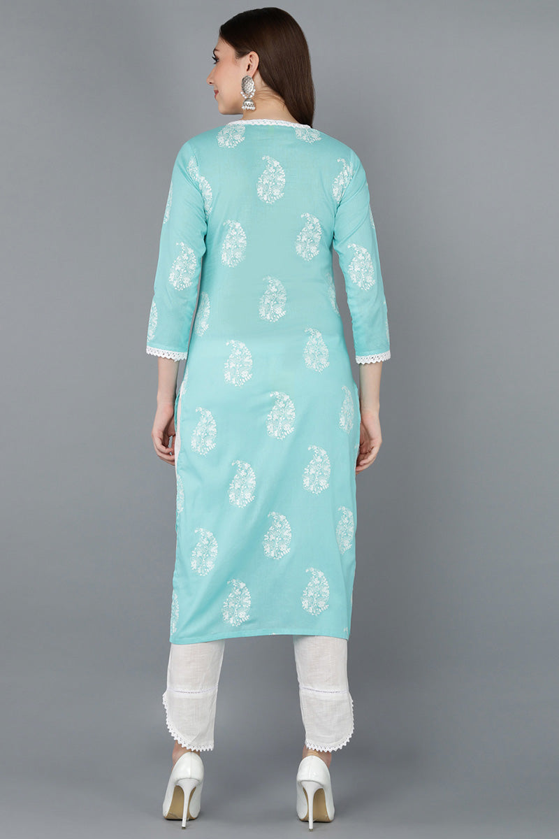 Ahika Women Blue Cotton Paisley Printed