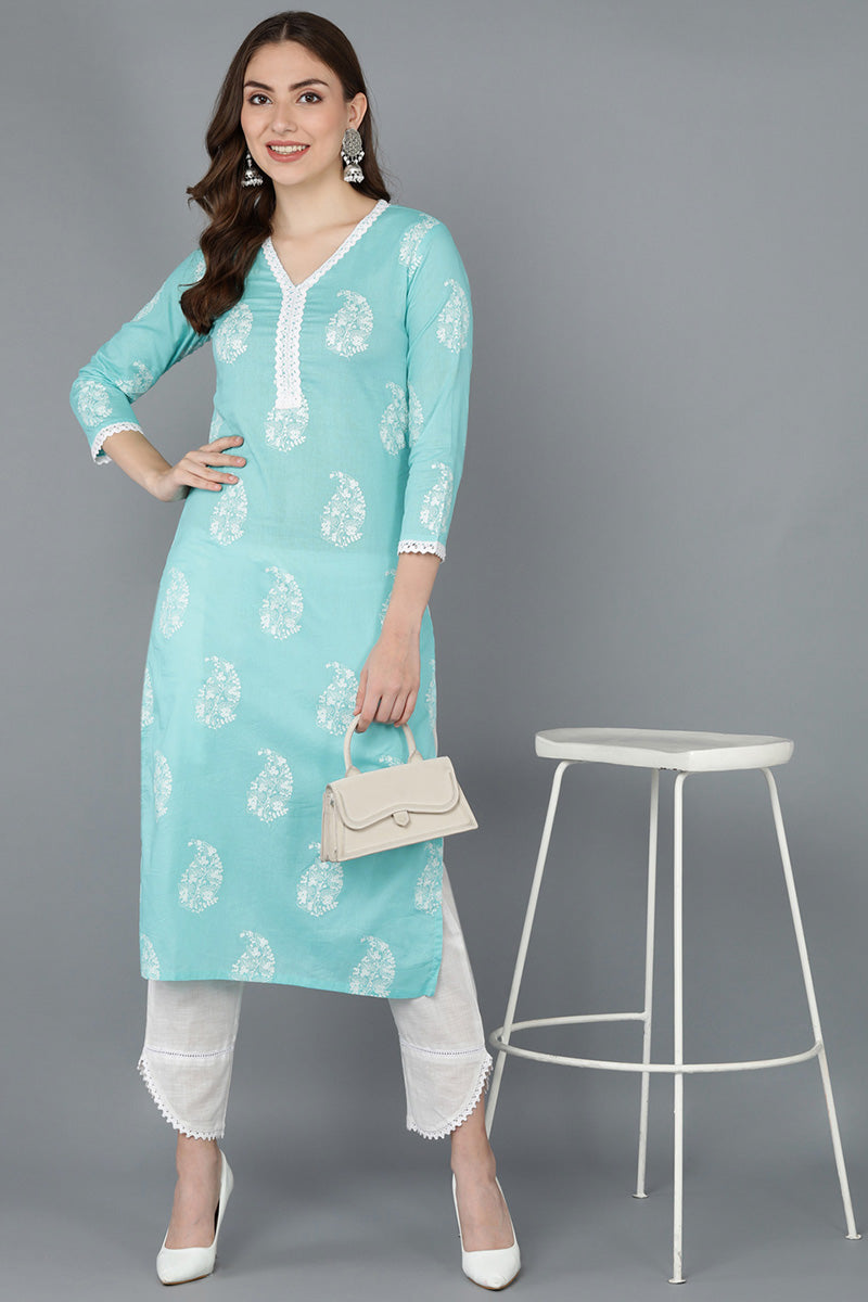 Ahika Women Blue Cotton Paisley Printed