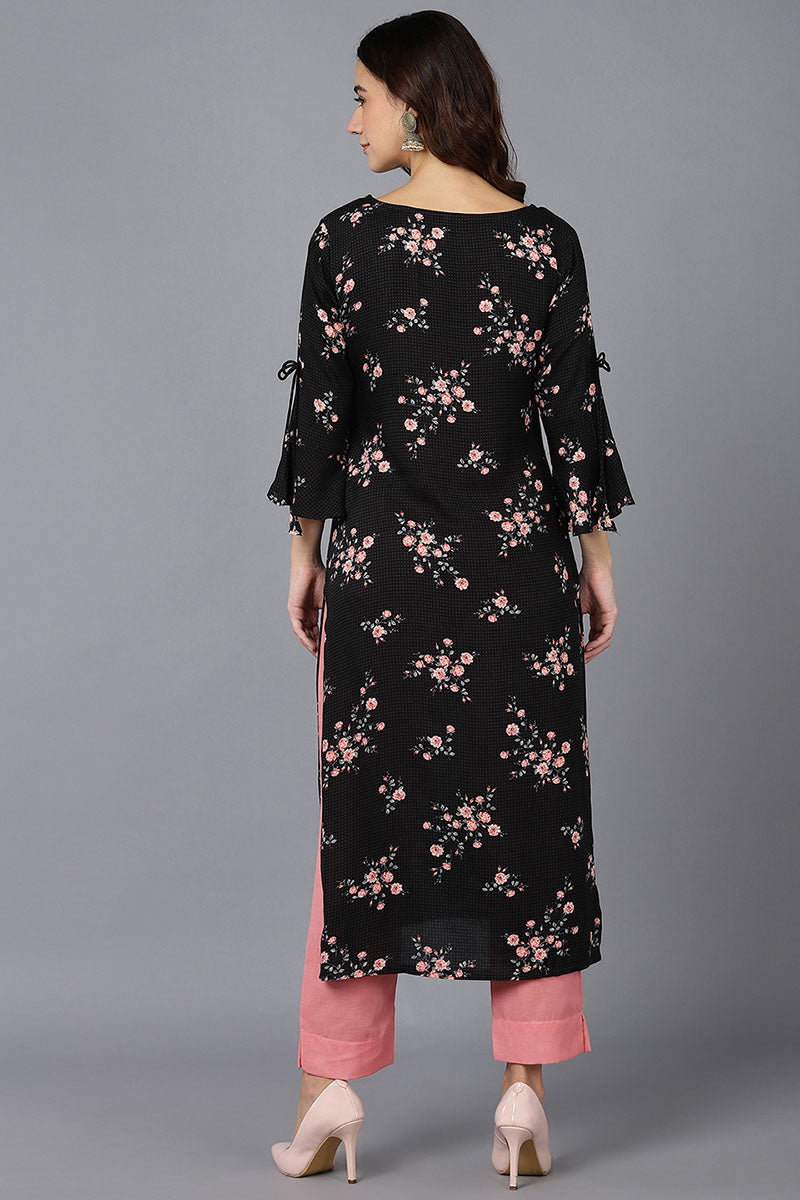 Ahika Women Black Cotton Floral Printed Kurtas