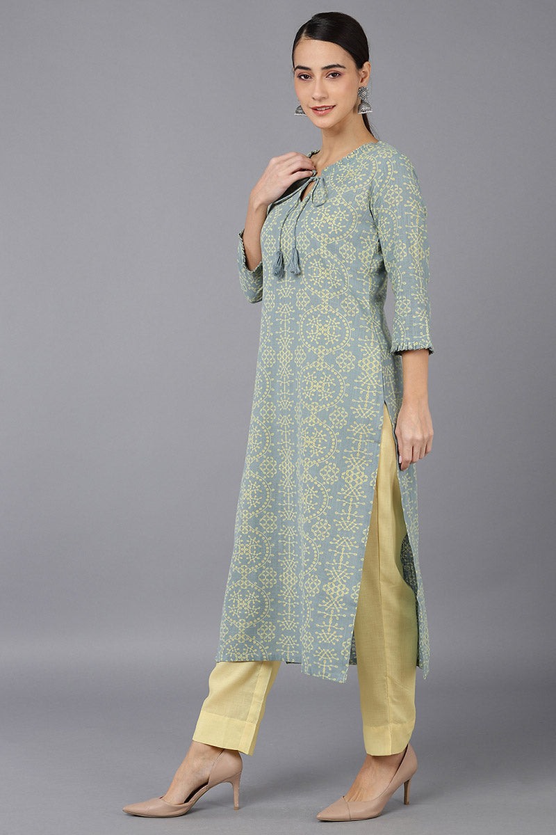 Ahika Women Grey Cotton Geometric Printed Kurtas