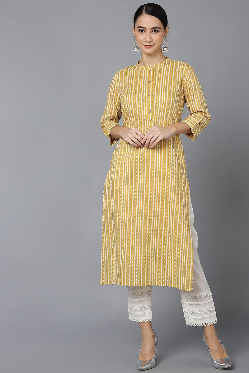 Women's Mustard Printed Straight Kurta