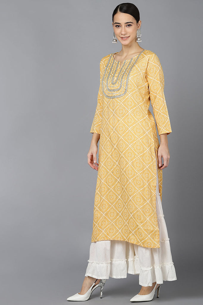Yellow Rayon Blend Straight Kurta VCK8702