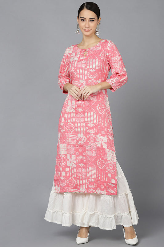 Ahika Women Pink Silk Geometric Printed Kurtas 