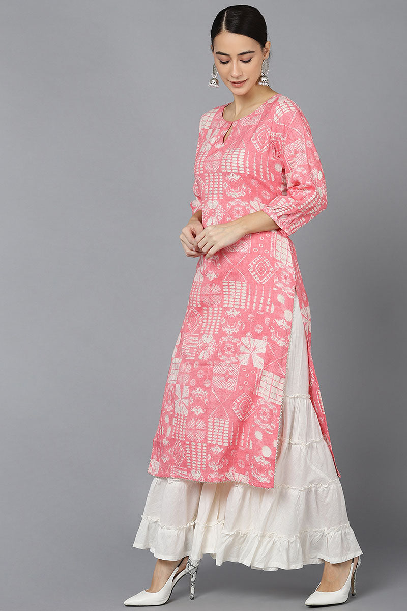 Ahika Women Pink Silk Geometric Printed Kurtas 