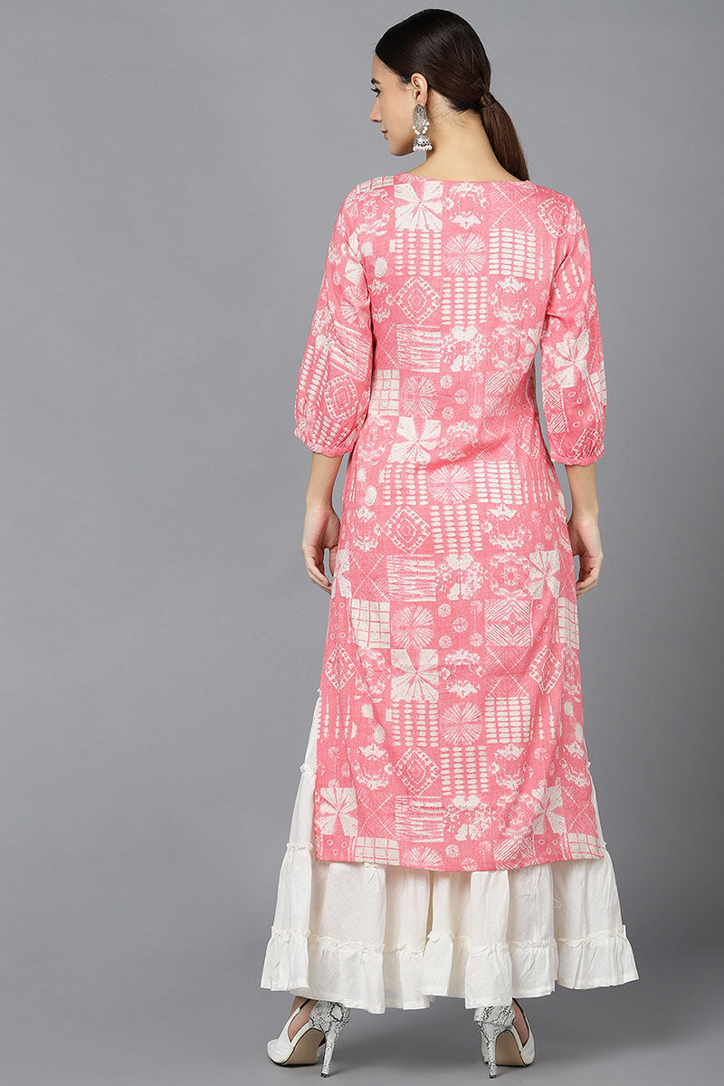 Ahika Women Pink Silk Geometric Printed Kurtas 