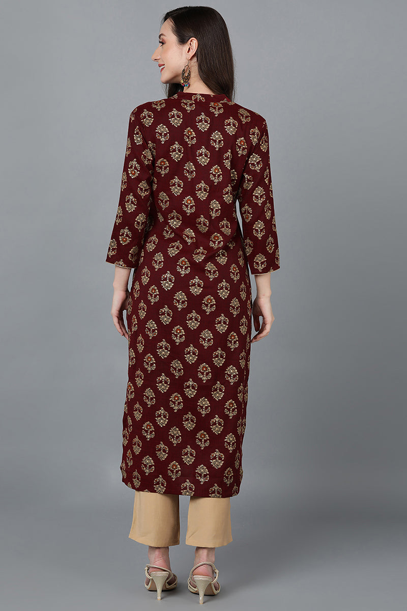 Maroon Silk Blend Straight Kurtas VCK8742