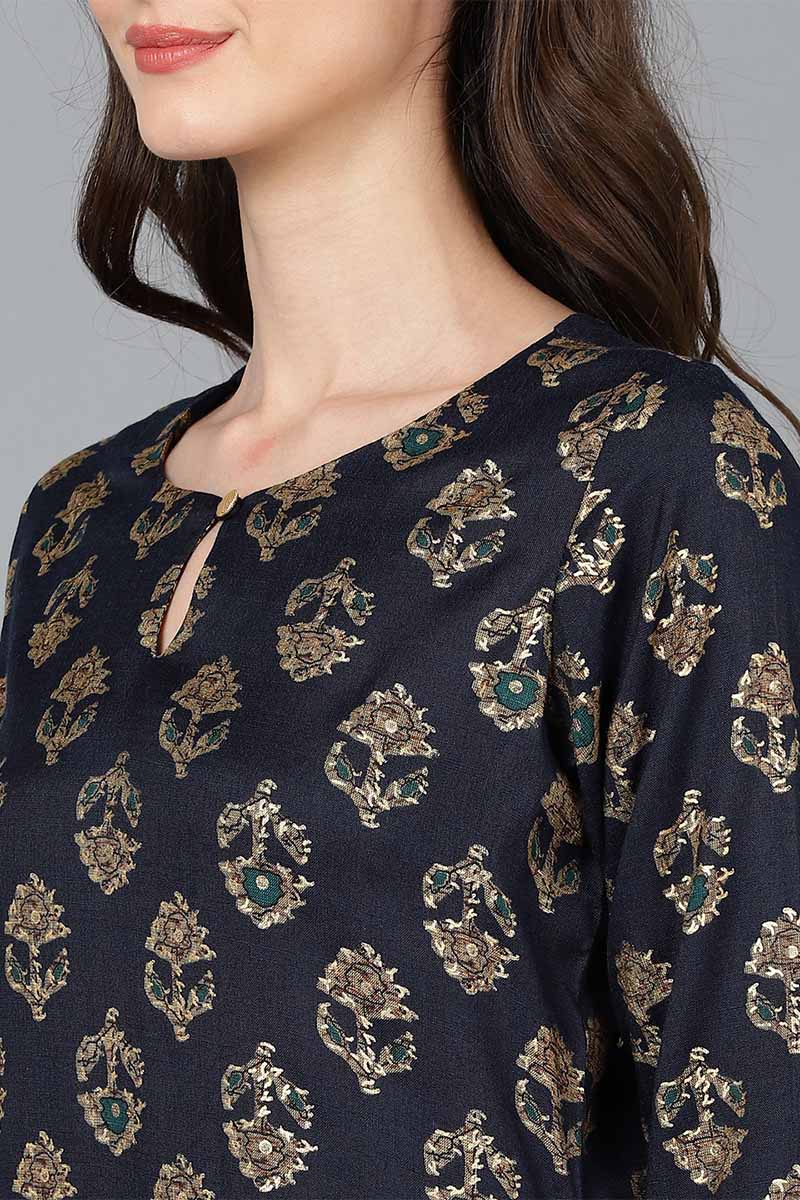 Ahika Women Black Cotton Printed Kurta 