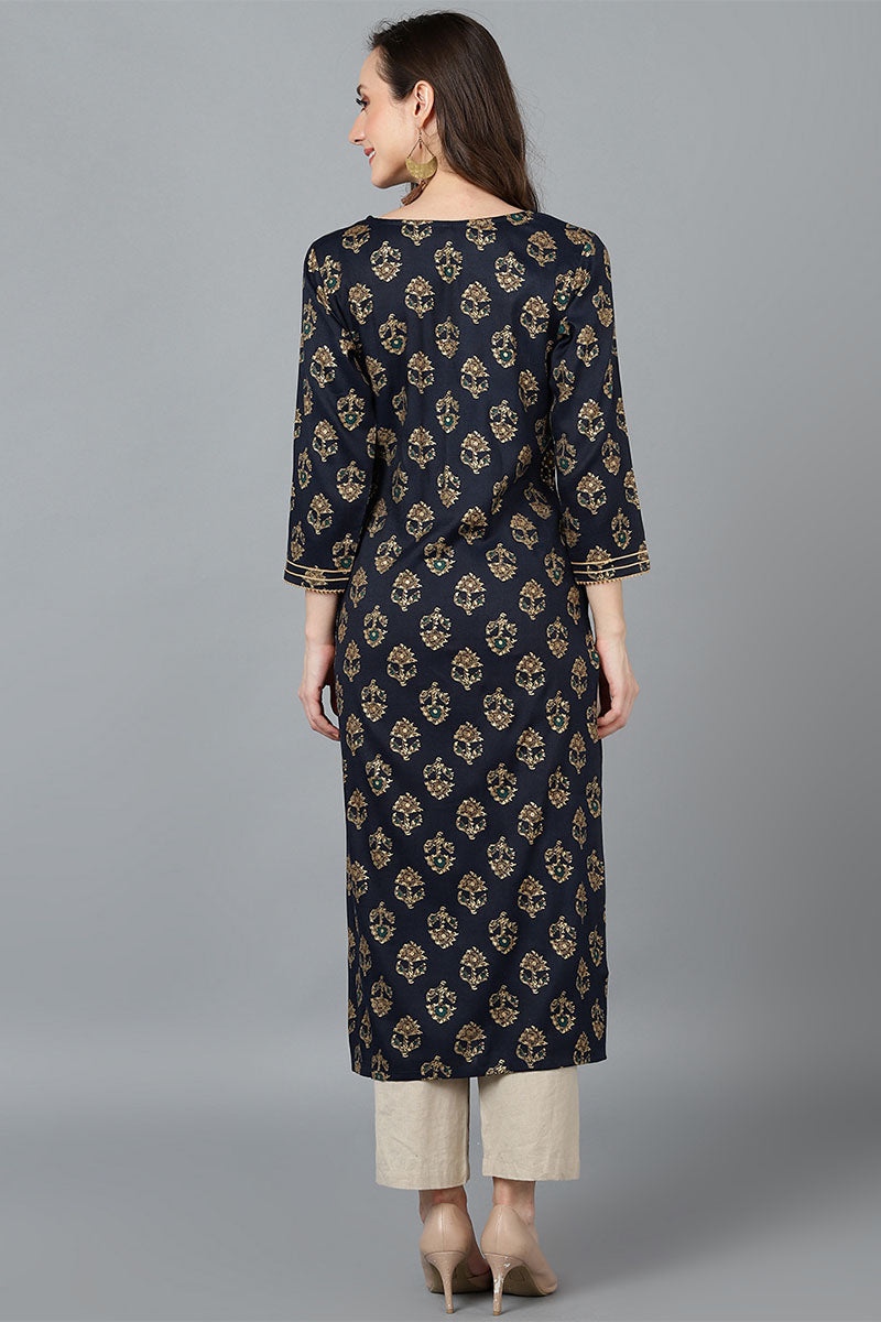 Ahika Women Black Cotton Printed Kurta 