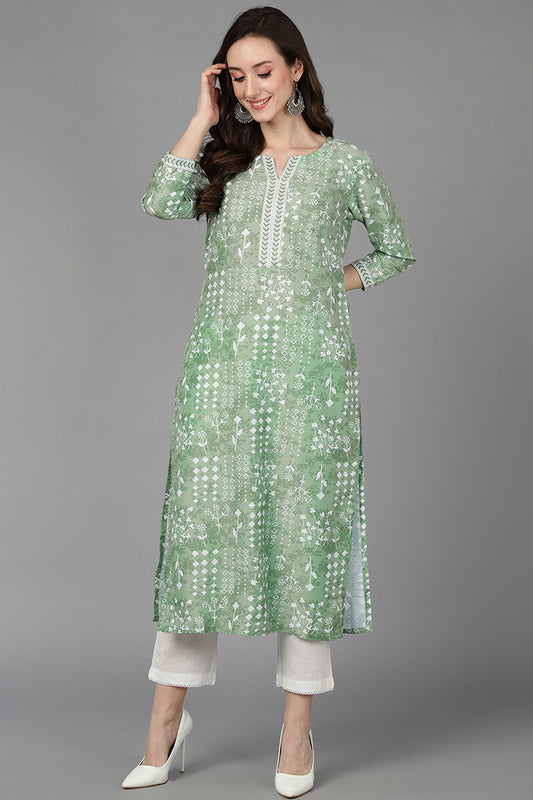 Ahika Women Green Silk Geometric Printed 