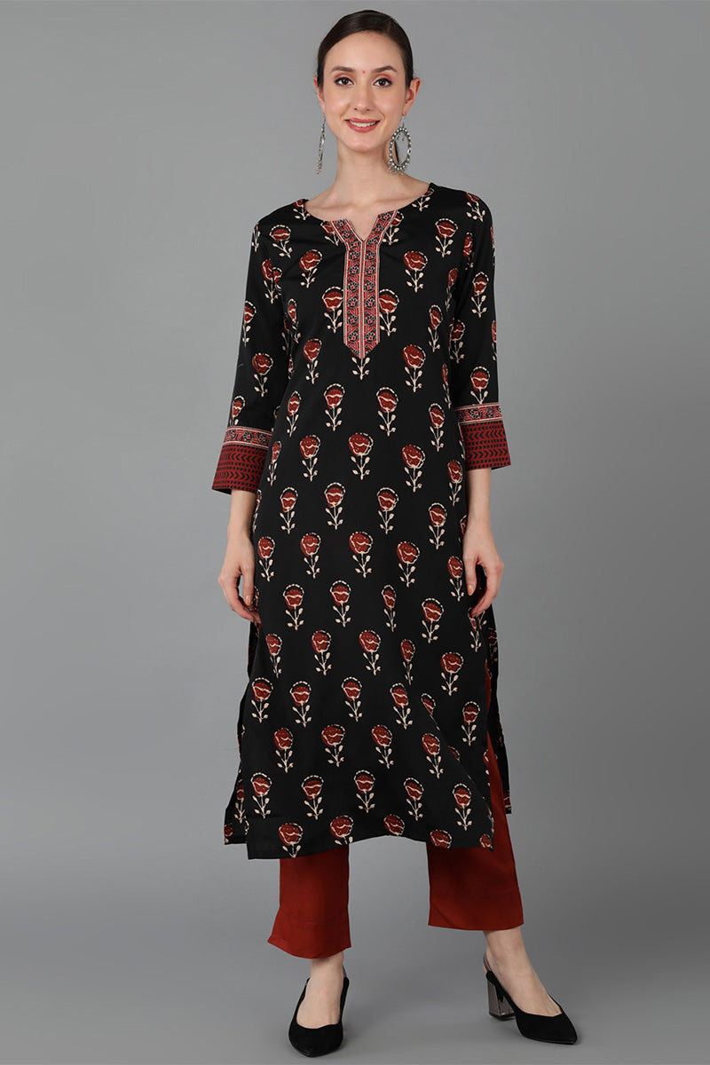 Ahika Women Black Polyester Floral Printed 