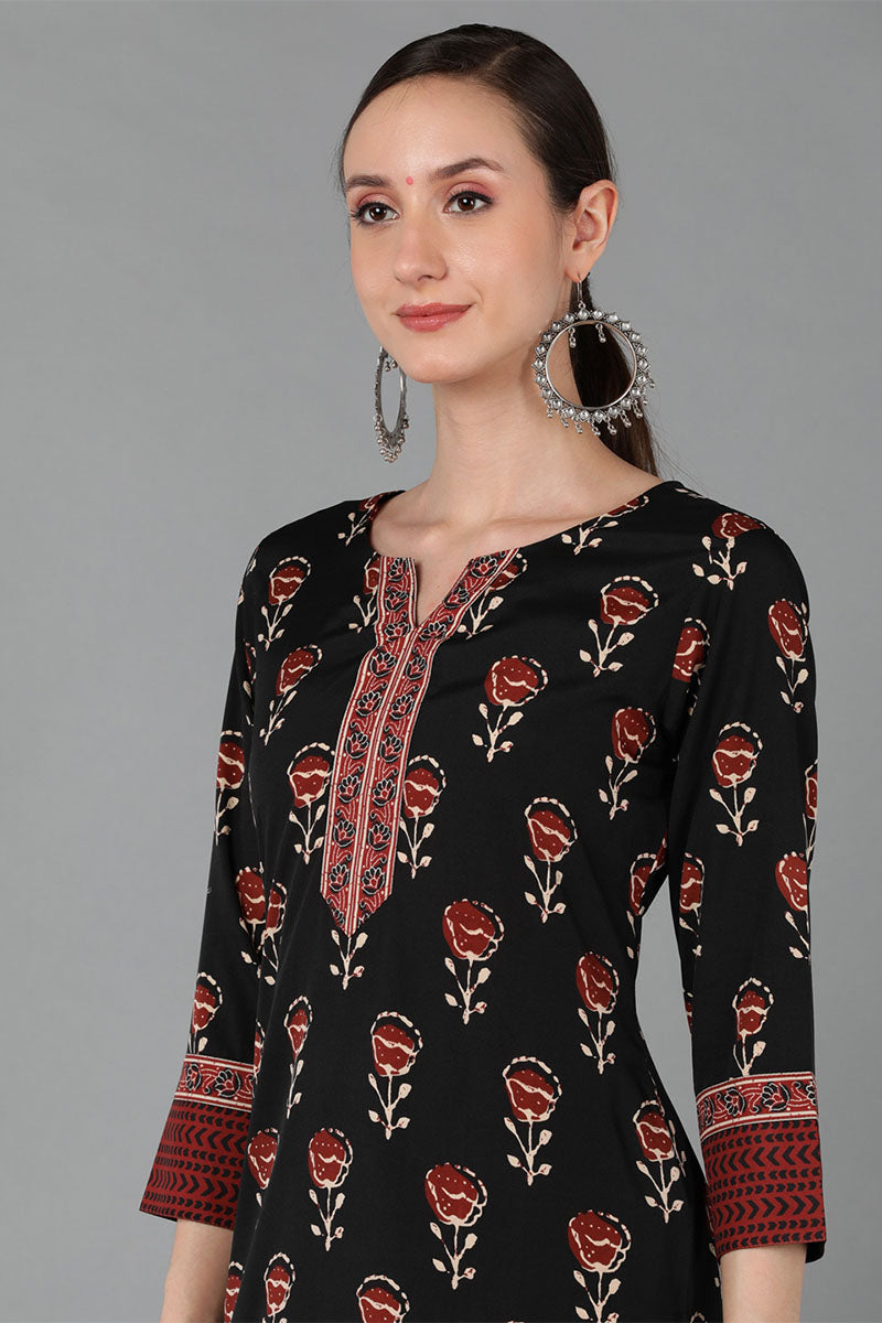 Ahika Women Black Polyester Floral Printed 