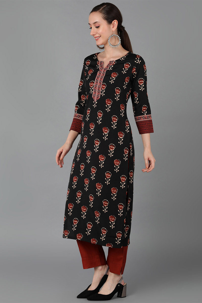 Ahika Women Black Polyester Floral Printed 