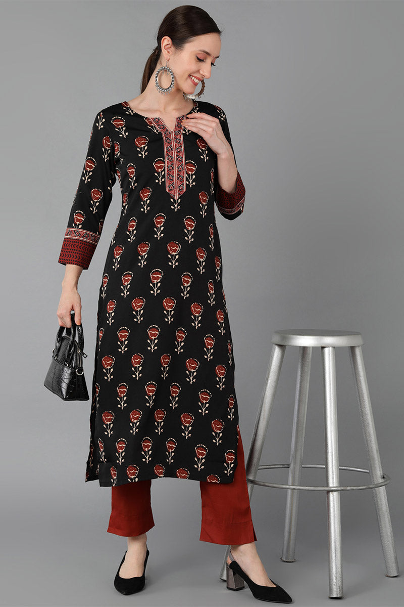 Ahika Women Black Polyester Floral Printed 