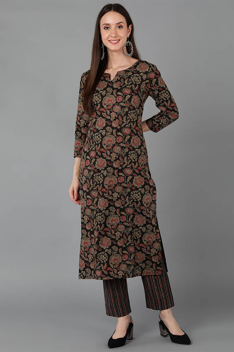 Ahika Women Black Cotton Floral Printed 