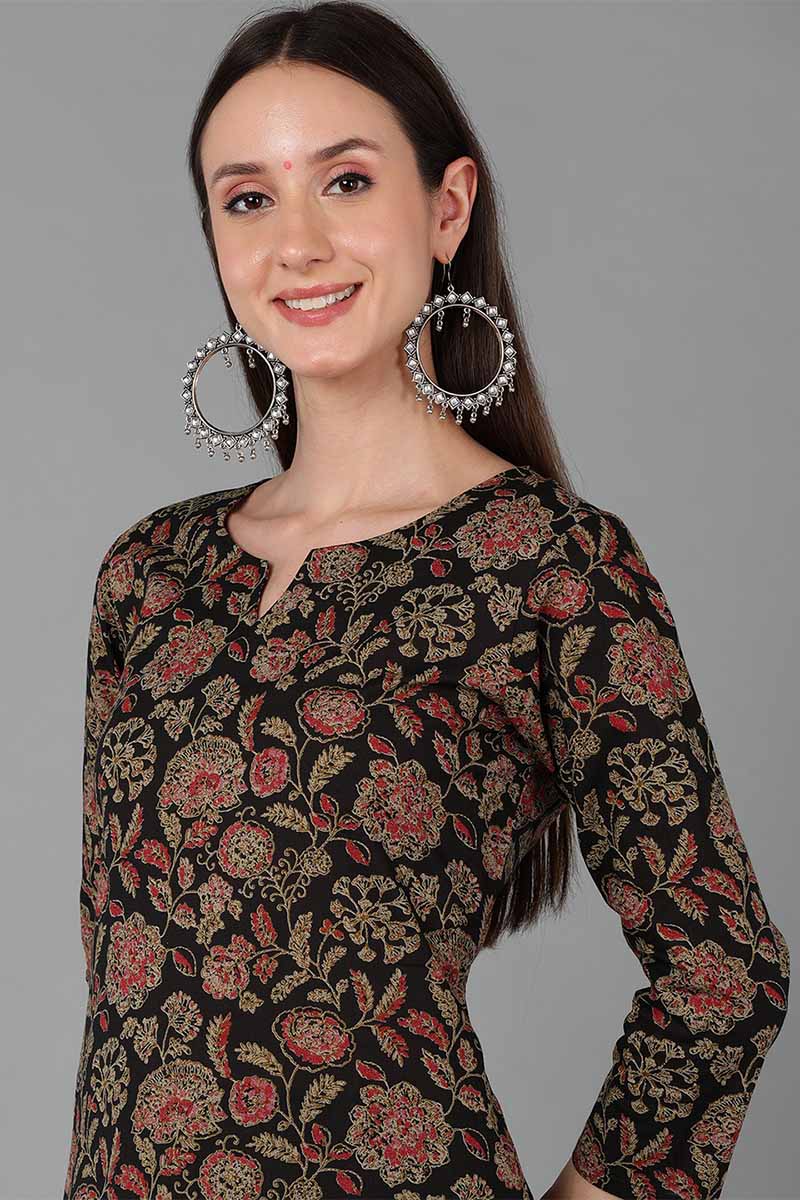 Ahika Women Black Cotton Floral Printed 