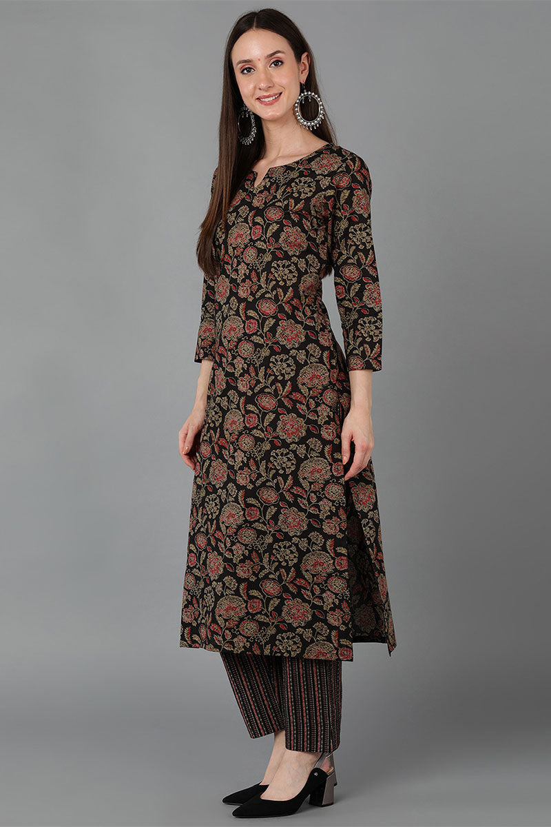 Ahika Women Black Cotton Floral Printed 