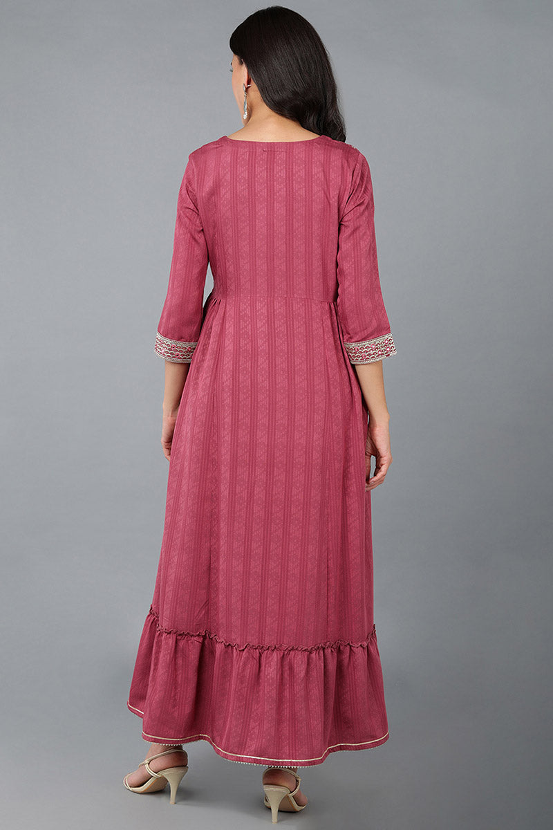 Maroon Silk Blend Ethnic Motifs Embroidered Anarkali Kurta