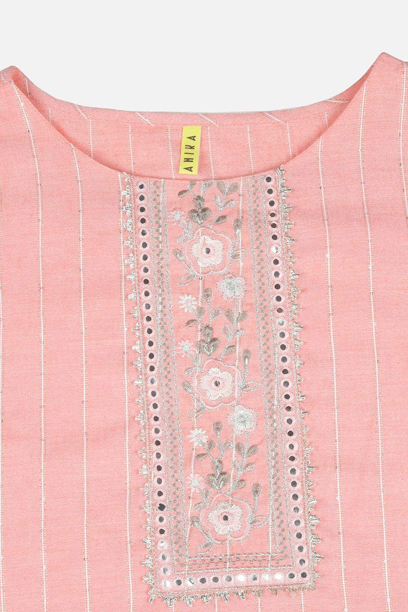 Pink Cotton Striped Yoke Design Straight Kurta 