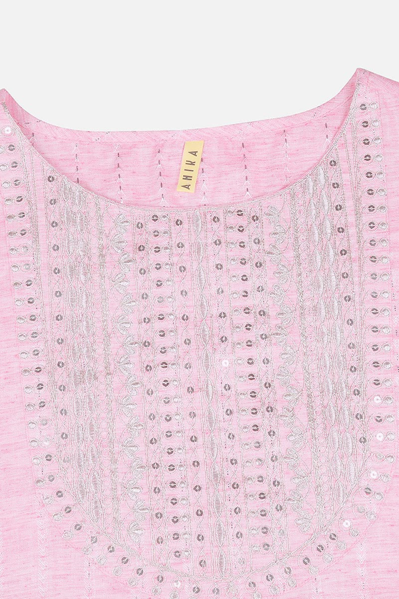 Pink Cotton Solid Yoke Design Straight Kurta 