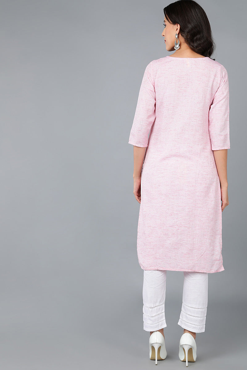 Pink Cotton Solid Yoke Design Straight Kurta 