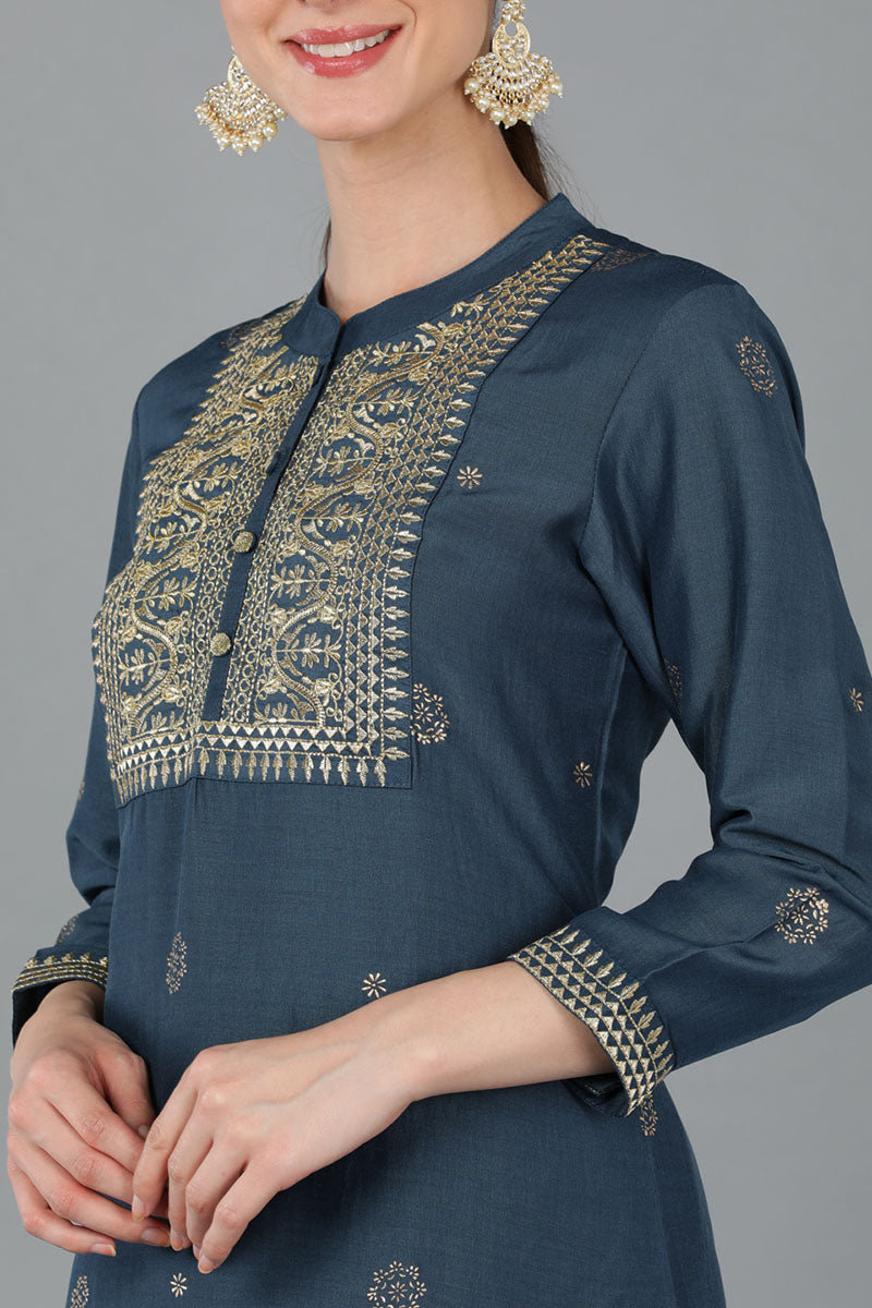 Ivory Kashmiri Kashidakari Hand Embroidered Suit – Talking Threads