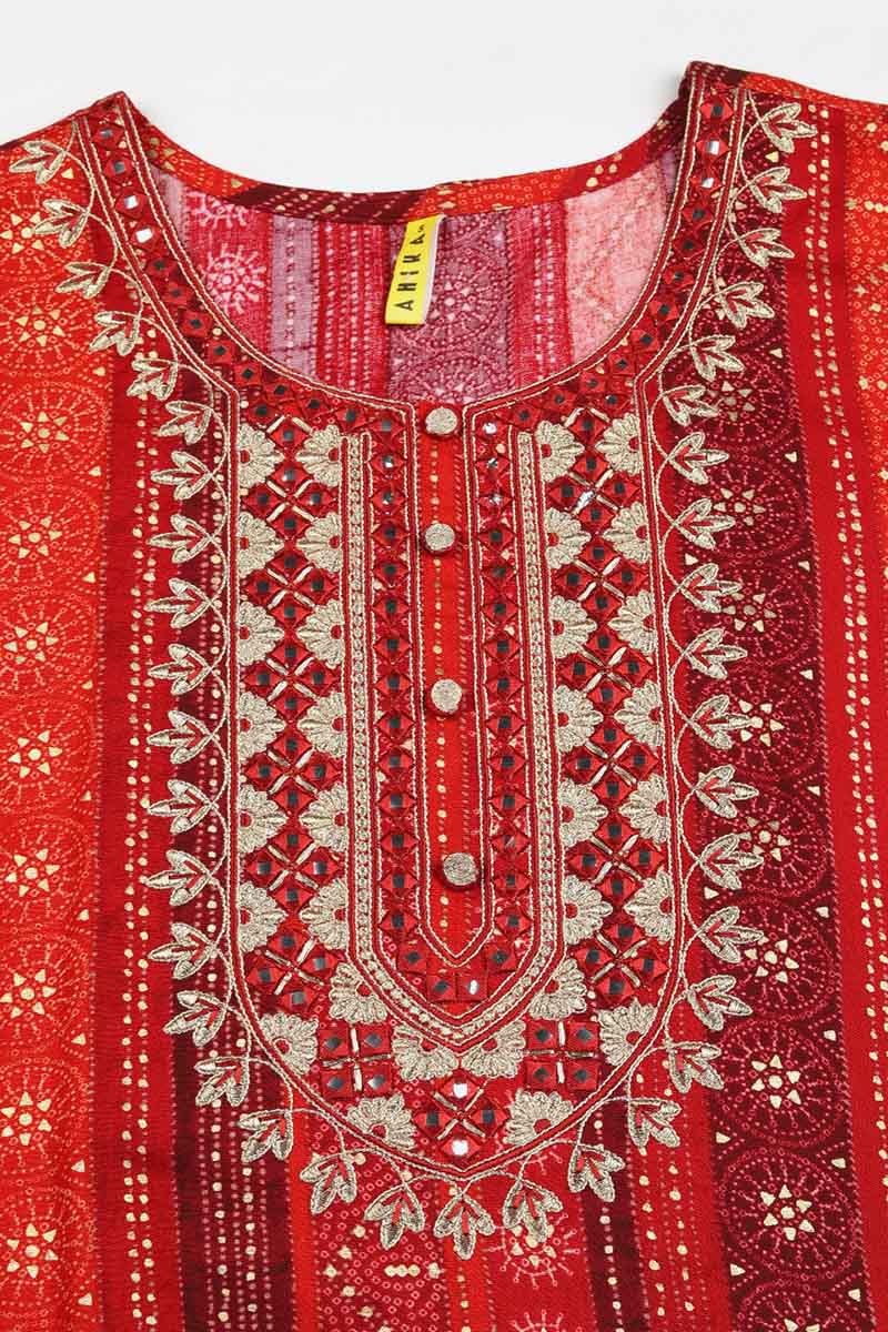 Red Viscose Rayon Geometric Embroidered Straight Kurta 