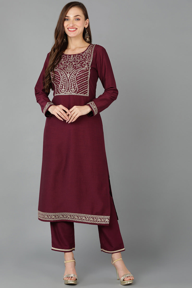 Maroon Silk Blend Straight Kurta VCK9115