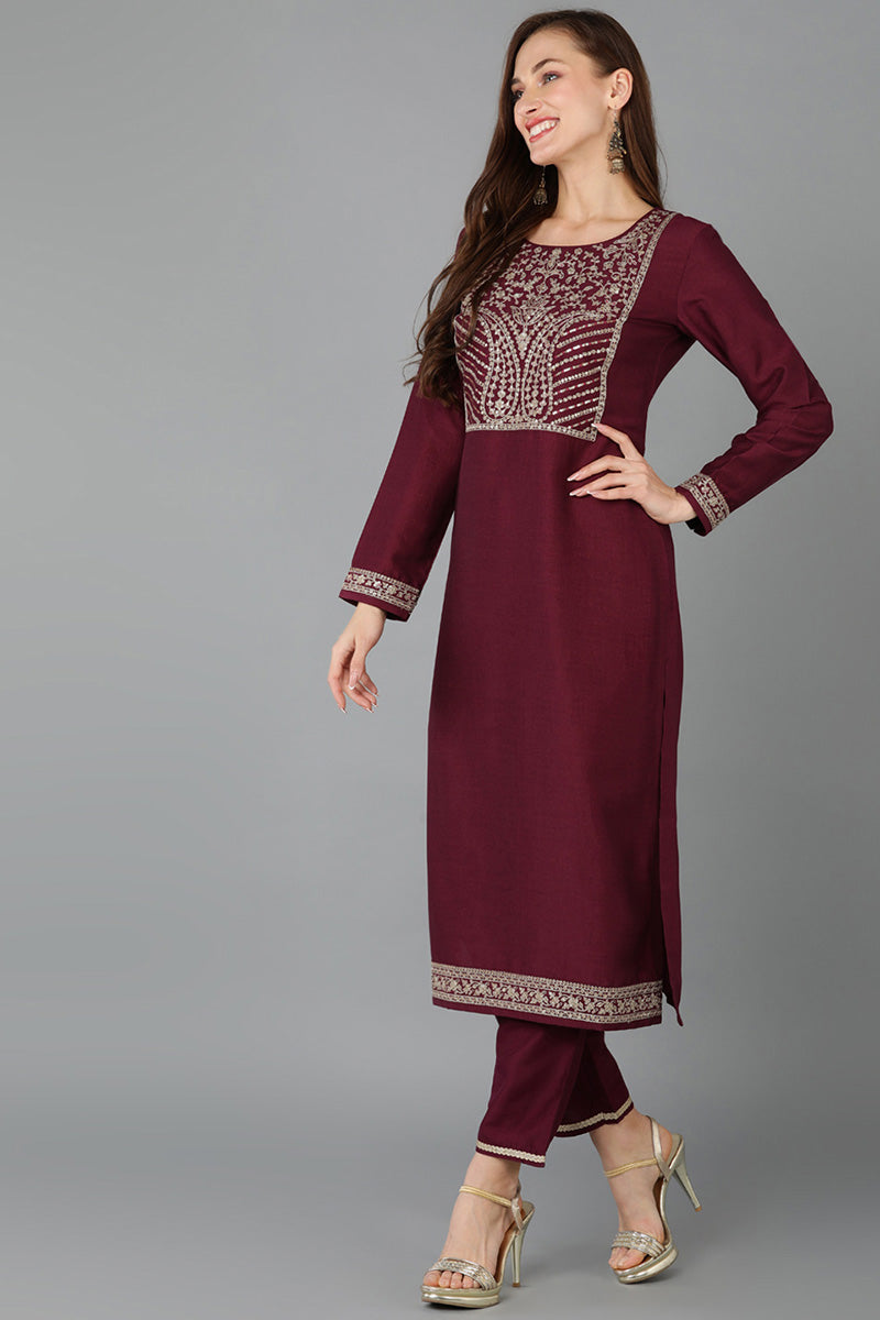 Maroon Silk Blend Straight Kurta VCK9115