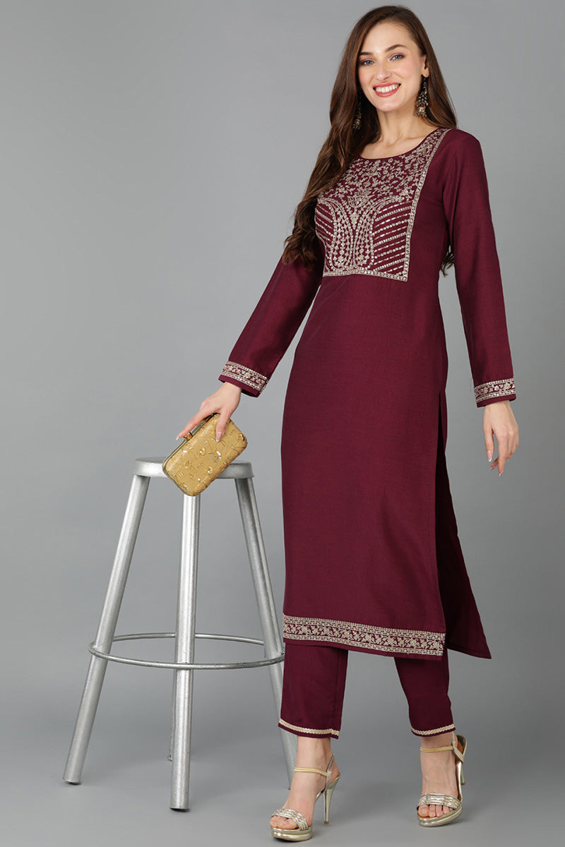 Maroon Silk Blend Straight Kurta VCK9115