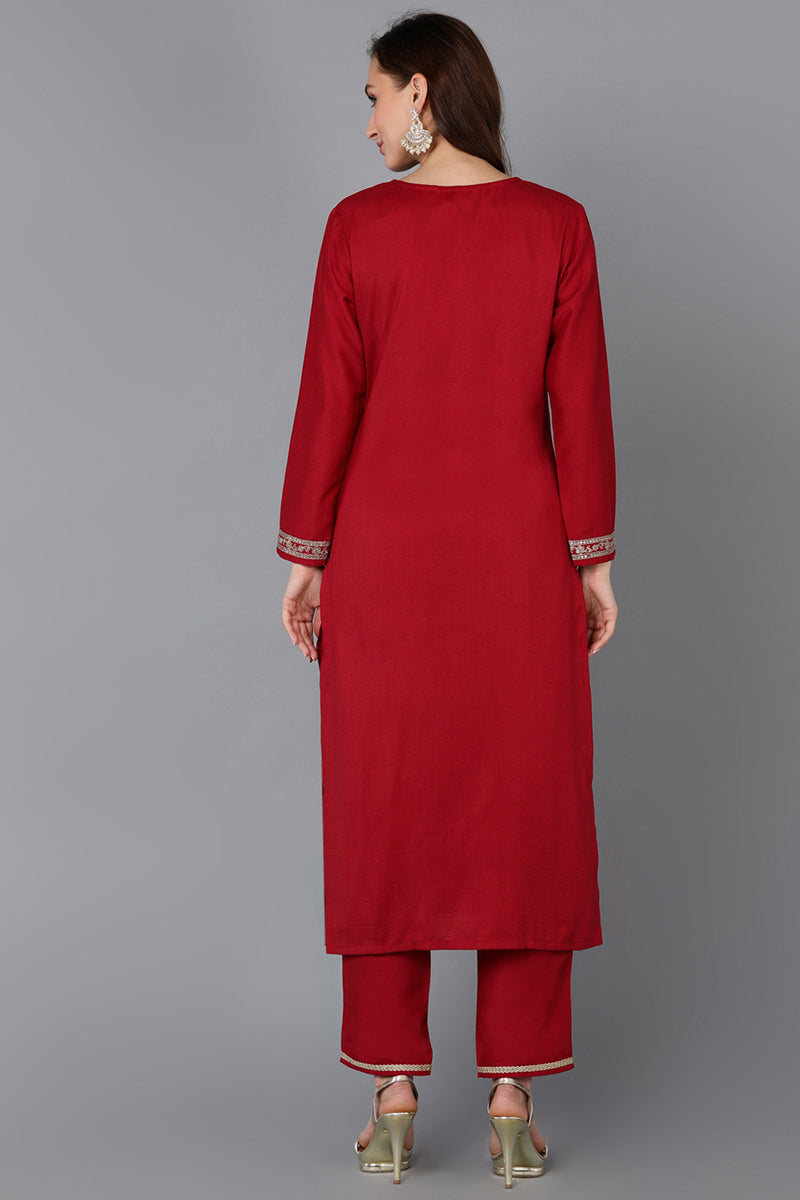 Red Silk Blend Straight Kurta VCK9116