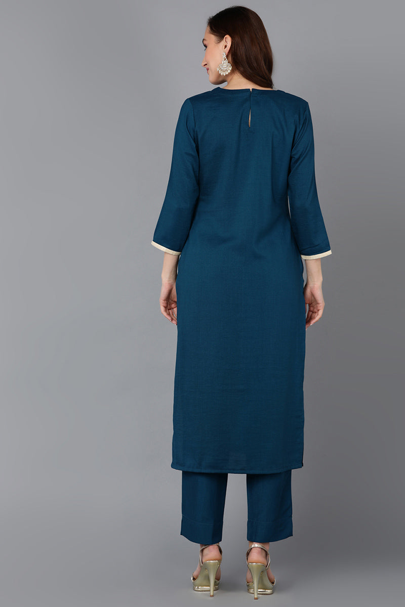 Teal Silk Blend Straight Kurta VCK9125