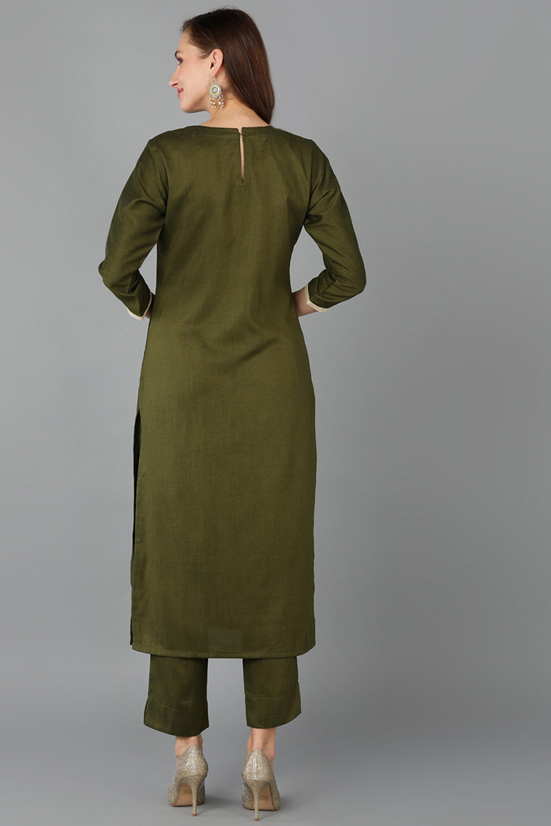 Olive Silk Blend Straight Kurta VCK9126