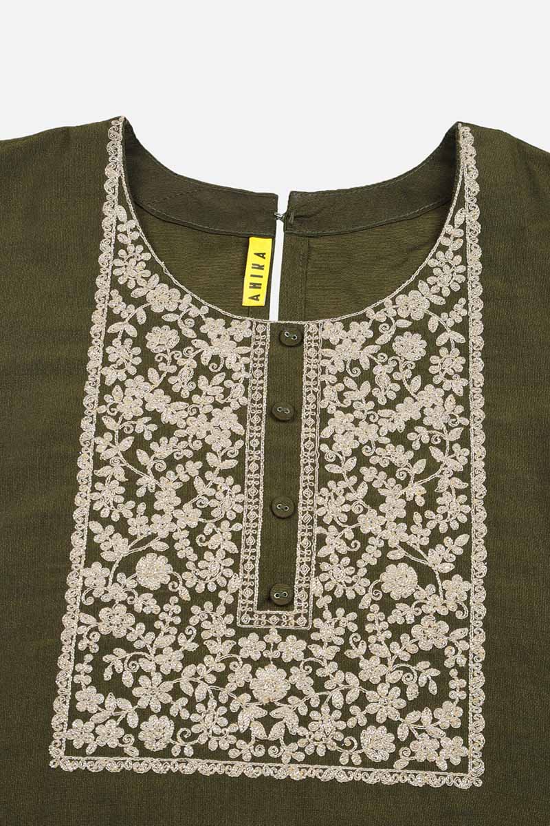 Olive Silk Blend Straight Kurta VCK9126