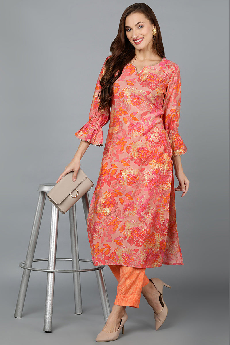 Peach Silk Blend Straight Kurtas VCK9139