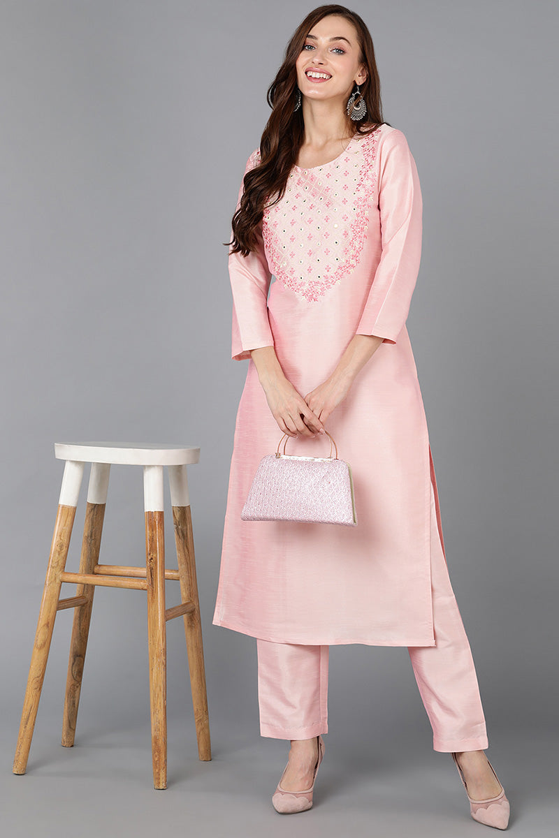 Peach Silk Blend Straight Kurta