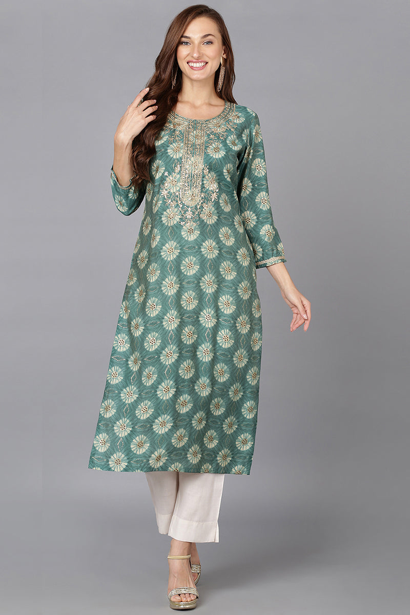 Green Silk Blend Straight Kurtas VCK9172